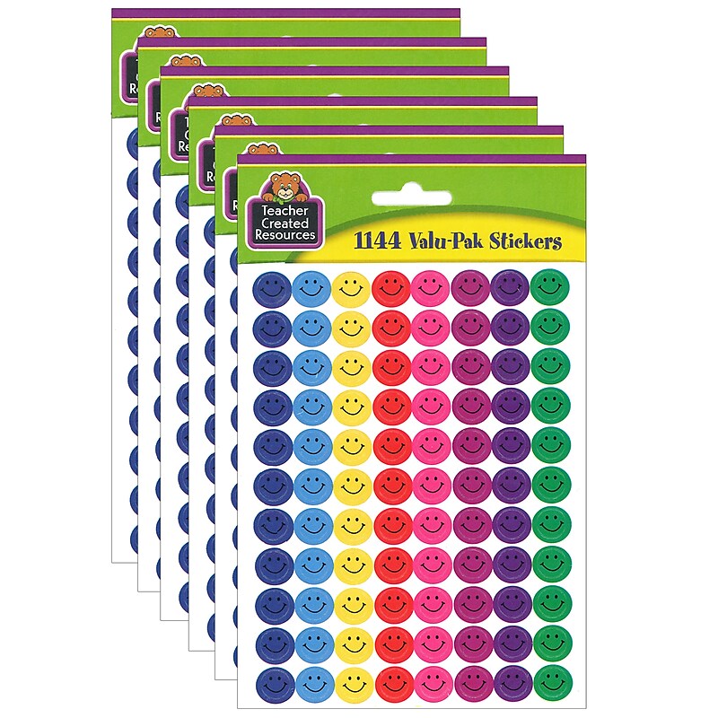 Teacher Created Resources® Mini Happy Face Stickers Valu-Pak, Multi Color, 1,144 Per Pack, 6 Packs (TCR6633-6) image 1