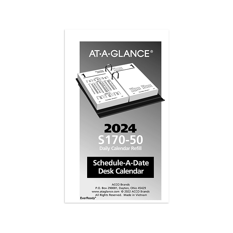 2024 AT-A-GLANCE Financial 6" x 3.5" Daily Desk Calendar Refill, White/Black (S170-50-24) image 1