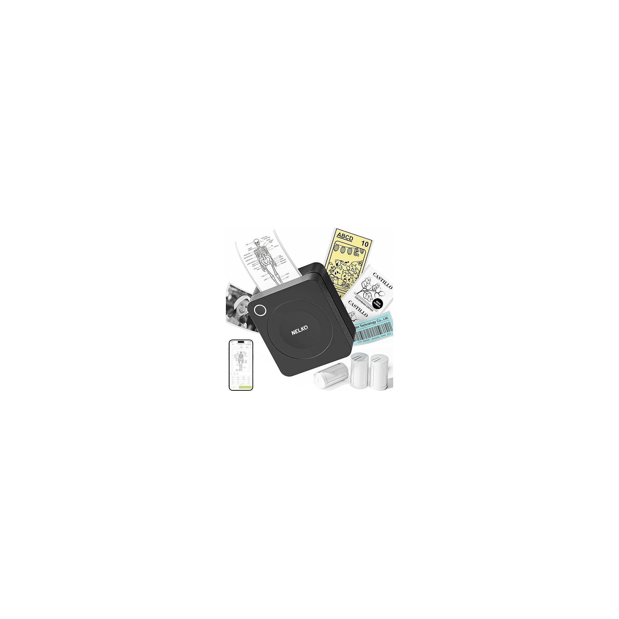 Nelko PM230 Portable Bluetooth Thermal Sticker Printer, Black (P230BK-5435W-2R) Sansujyuku sansujyuku.com