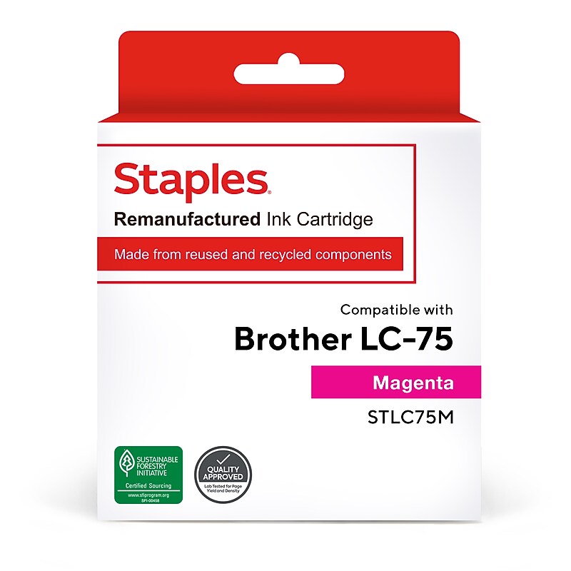 Staples Remanufactured Magenta High Yield Ink Cartridge Replacement for Brother LC75M (TRLC75M/STLC75M) image 1