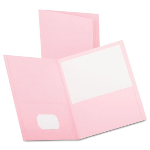 Oxford Twin-Pocket Folder, Embossed Leather Grain Paper, Pink, 25