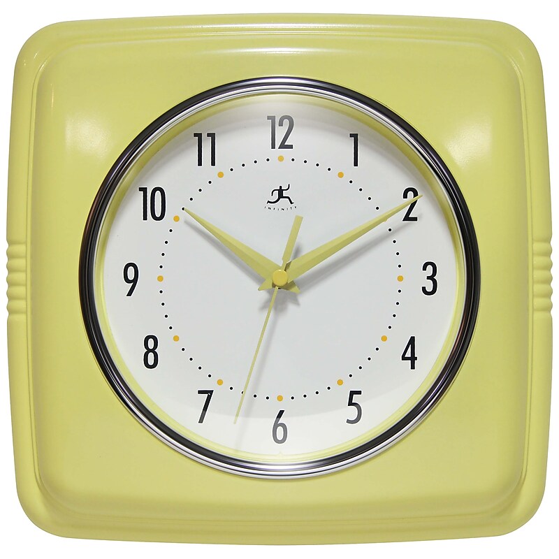Infinity Instruments Square Retro Yellow Wall Clock, 9.25" (13228YL-4103) image 1