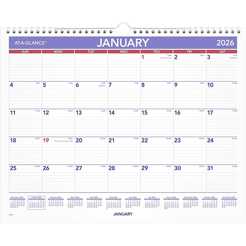 2026 AT-A-GLANCE 15" x 12" Monthly Wall Calendar, White/Purple (PM8-28-26) image 1