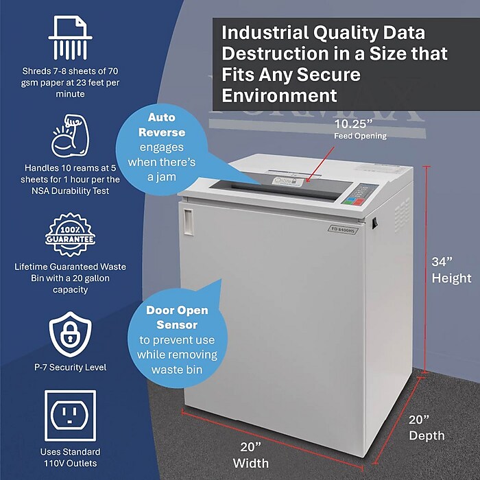 Formax 8400HS-1 8-Sheet Cross-Cut High-Security Office Shredder