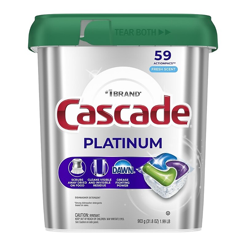 Cascade Platinum ActionPacs Dishwashing Detergent Pacs, Fresh Scent, 59 Pacs/Pack (97726) image 1