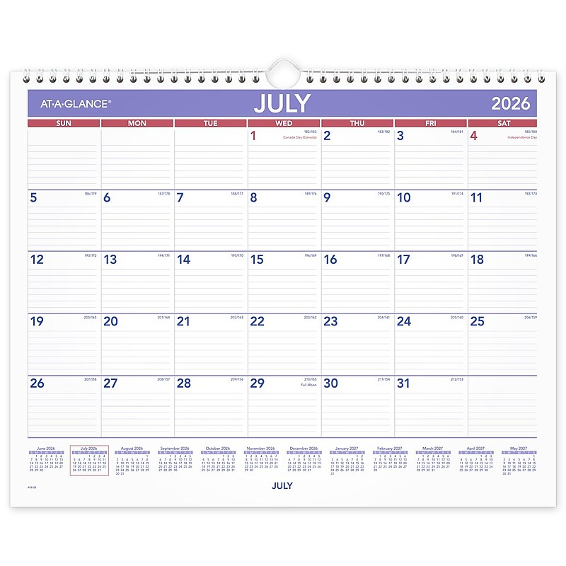 2026-2027 AT-A-GLANCE 15" x 12" Academic Monthly Wall Calendar, Purple/Red (AY8-28-27) image 1