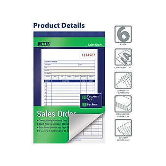 Better Office 2-Part Carbonless Sales Order Book, 5.44" x 8.44", 50 Sets/Book, 6 Books/Pack (66106-6PK)