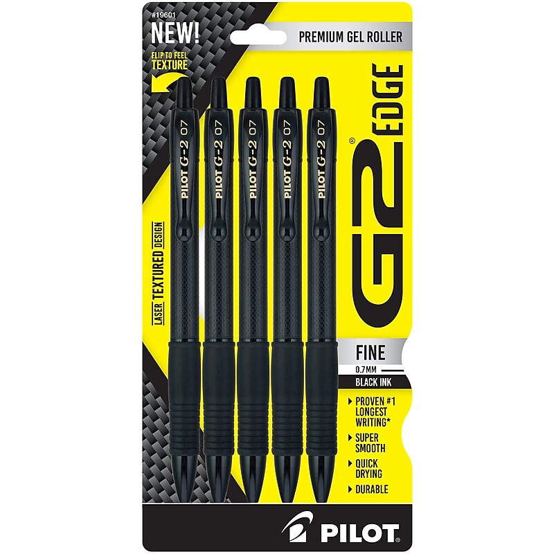 Pilot G2 Edge Retractable Gel Pen, Fine Point, 0.7mm, Black Ink, 5/Pack (19601) image 1