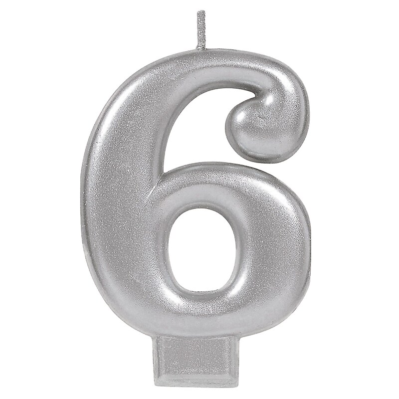 Party City Number 6 Birthday Candle, Silver (AM170582) image 1