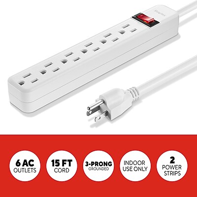 Staples TECH 6-Outlet Power Strip, 15′ Cord, White, 2/Pack (42321) Sansujyuku sansujyuku.com