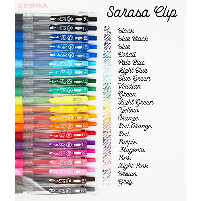 Zebra Sarasa Clip Retractable Gel Pen, Fine Point, 0.5mm, Assorted