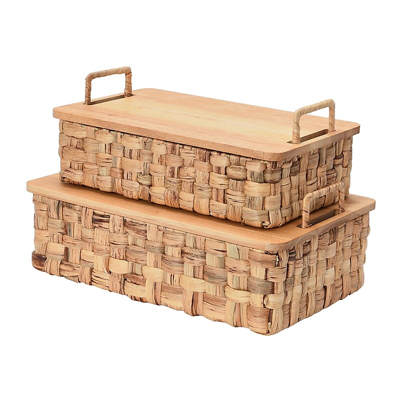 Household Essentials Woven Storage Wicker Basket with Handles, Natural, 2/Set (ML-6650) image 1