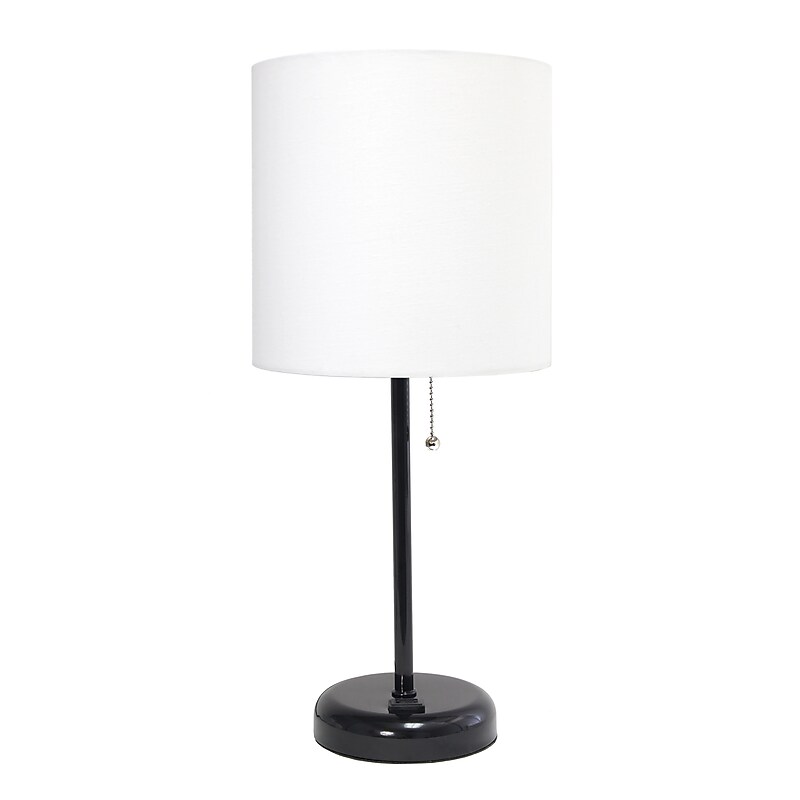Creekwood Home Oslo 19.50" LED Table Lamp with Power Outlet Base, Black/White (CWT-2008-BA) image 1