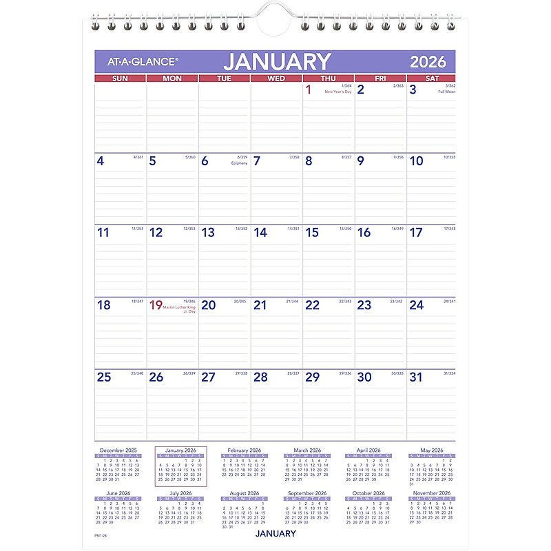 2026 AT-A-GLANCE 8" x 11" Monthly Wall Calendar, White/Purple (PM1-28-26) image 1
