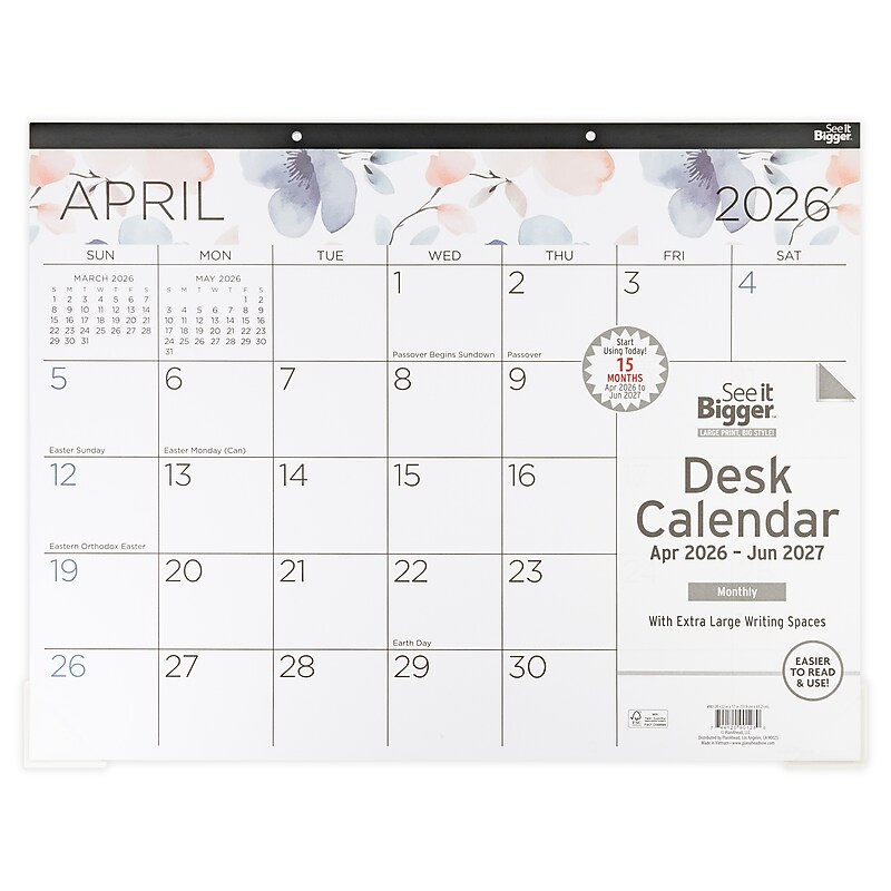 2026-2027 PlanAhead See It Bigger 22" x 17" Academic Monthly Desk Pad Calendar, Floral (90128) image 1