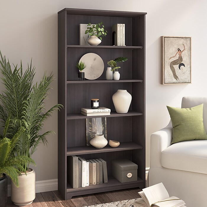Bush Home Cabot Tall 5 Shelf Bookcase, Heather Gray (WC31766