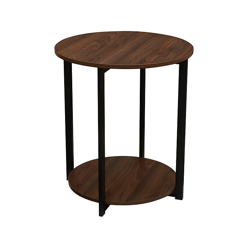 Household Essentials Jamestown 21"Dia. Laminate Round End Table, Mid-Century Walnut/Black (8121-1) image 1