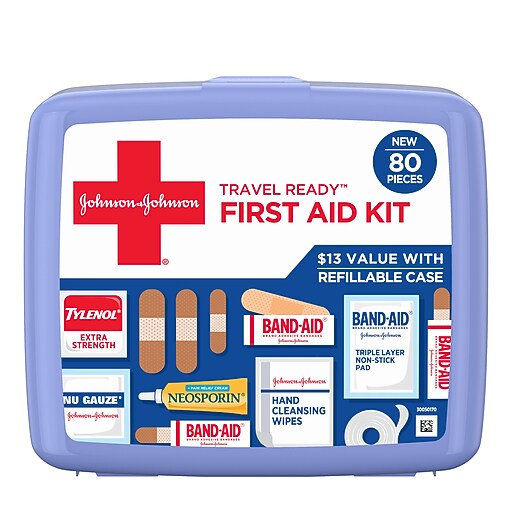 Johnson & Johnson Travel Ready Office First Aid Kit, 80 Pieces