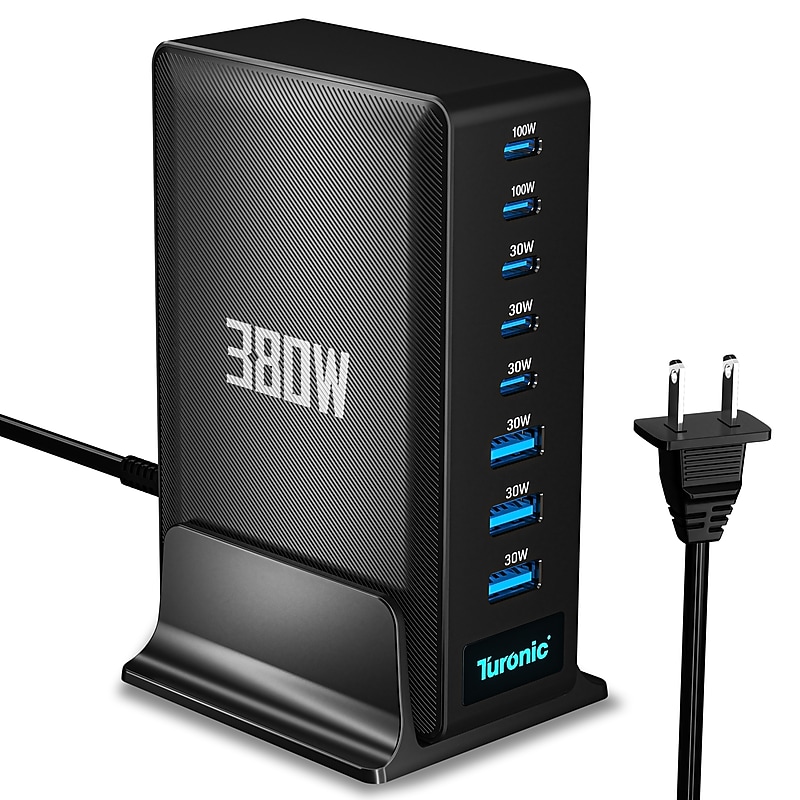 Turonic 380W charging station, 8-Port Desktop USB-C & USB-A Power Charger, Fast Charging, Up to 100W USB-C Output image 1