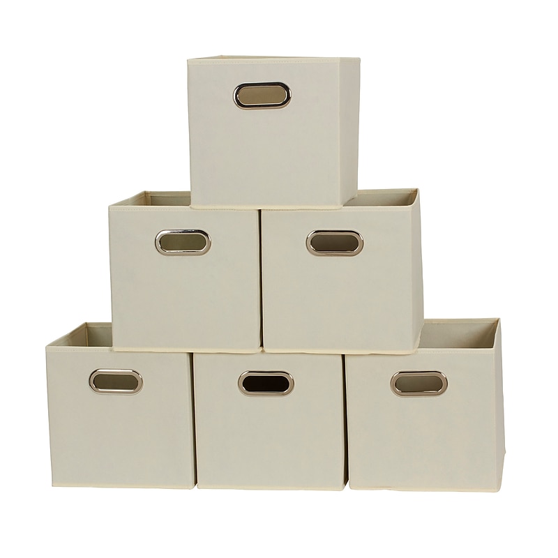 Household Essentials Medium Folding Fabric Storage Cube, 11" x 11"x 11", 23 Qt., Cream, 6/Pack (82-1) image 1