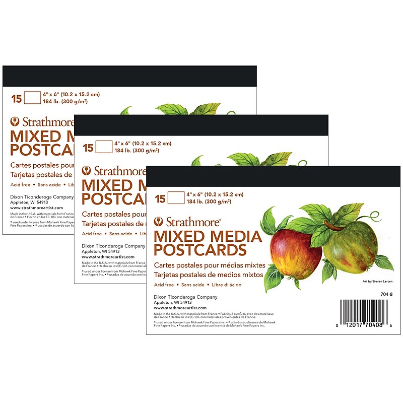 Strathmore 400 Series Mixed Media Postcards, 6" x 4", White, 15/Pack, 3 Packs/Bundle (STTP7048-3) image 1