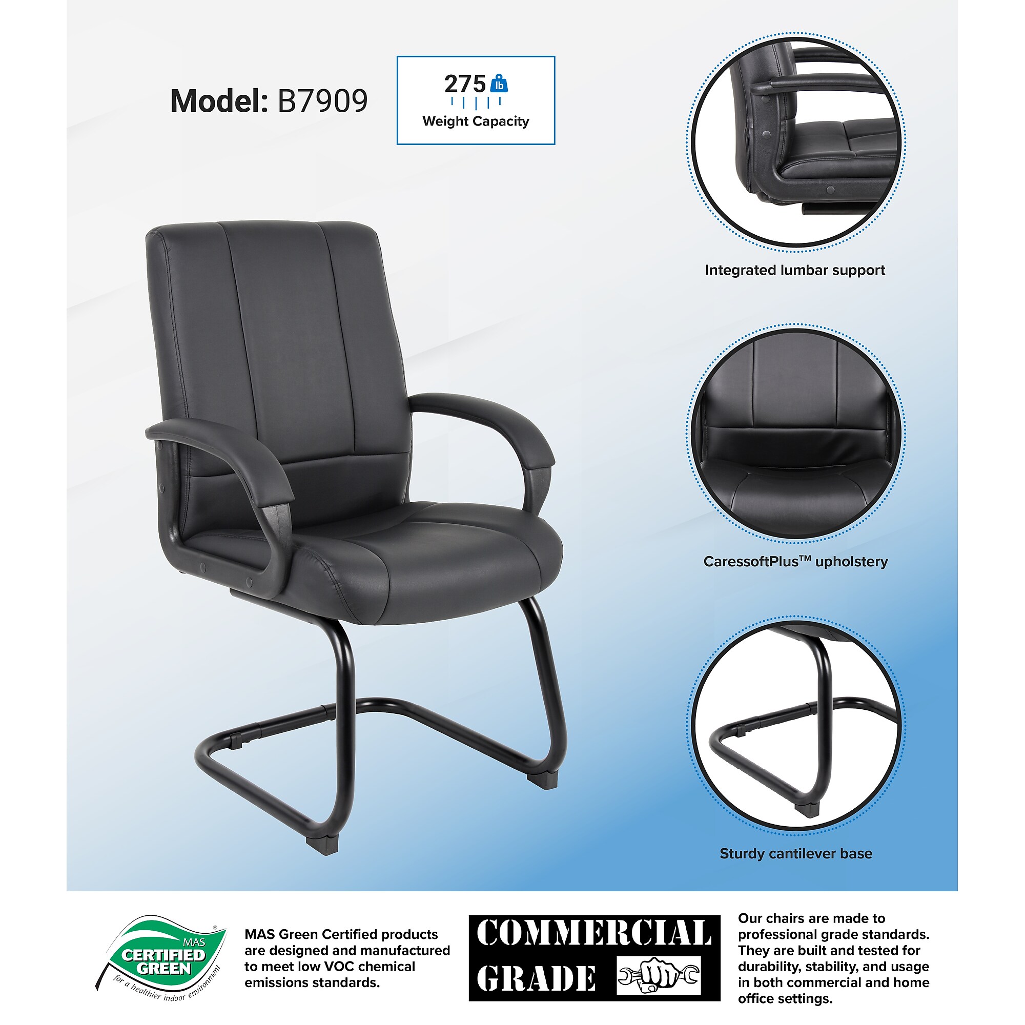 Boss Caressoftplus Vinyl Guest Chair, Black (B7909) Sansujyuku sansujyuku.com