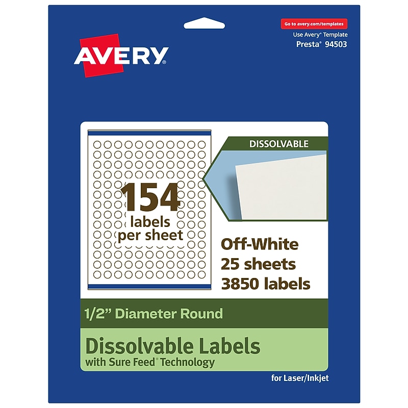 Avery Dissolvable Circle Multipurpose Labels, 0.5" Dia., Off-white, 3850/Pack (94503) image 1