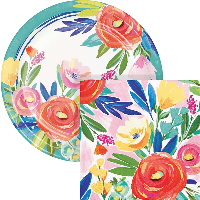 Say Hooray! Fragrant Florals Spring Disposable Paper Plates and Napkins Set, 48/Pack (DTC9629E2G) image 1