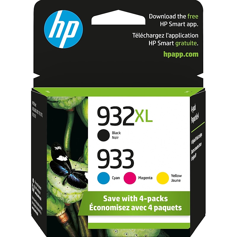 HP 932XL/933 Black High Yield and Cyan/Magenta/Yellow Standard Yield Ink Cartridge, 4/Pack (N9H62FN#140) image 1