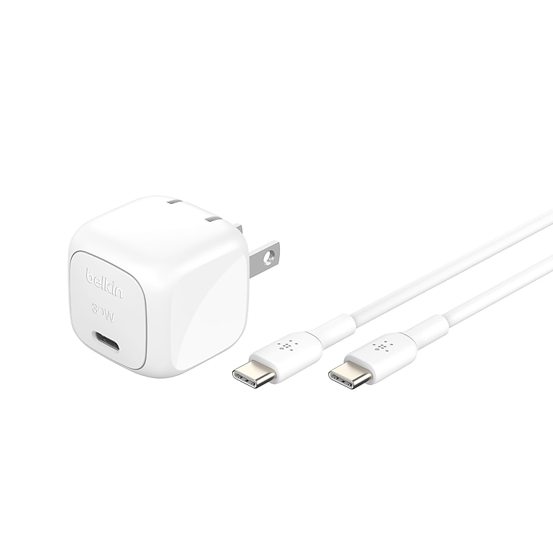 Belkin BoostCharge USB-C to USB-C Wall Charger, 30W, 3.3 ft, White (WCA008dq1MWH-B6) image 1