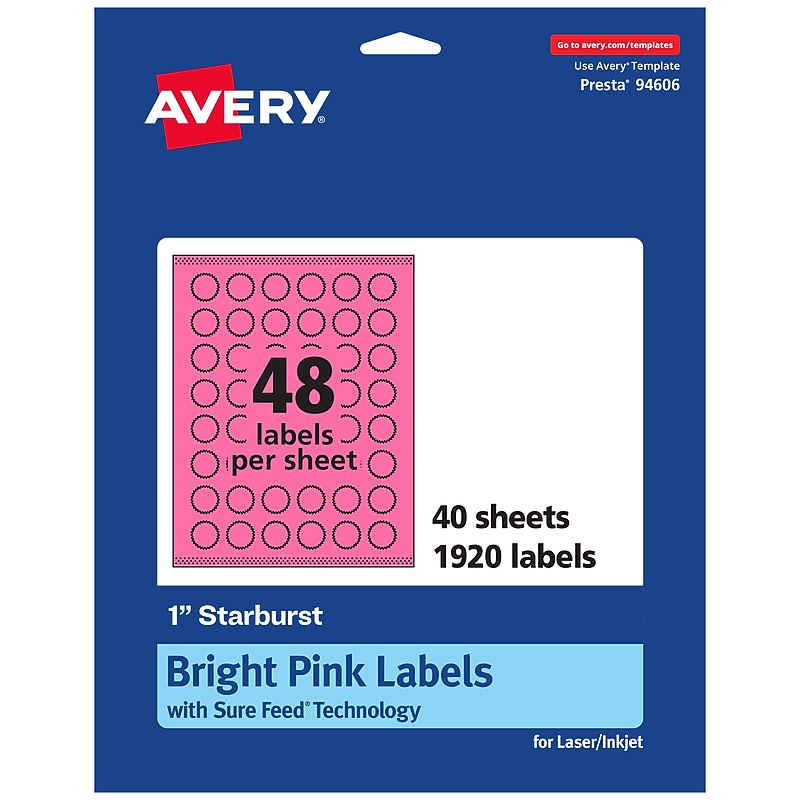 Avery Starburst Laser/Inkjet Multipurpose Labels, 1", Bright Pink (1920/Box) image 1