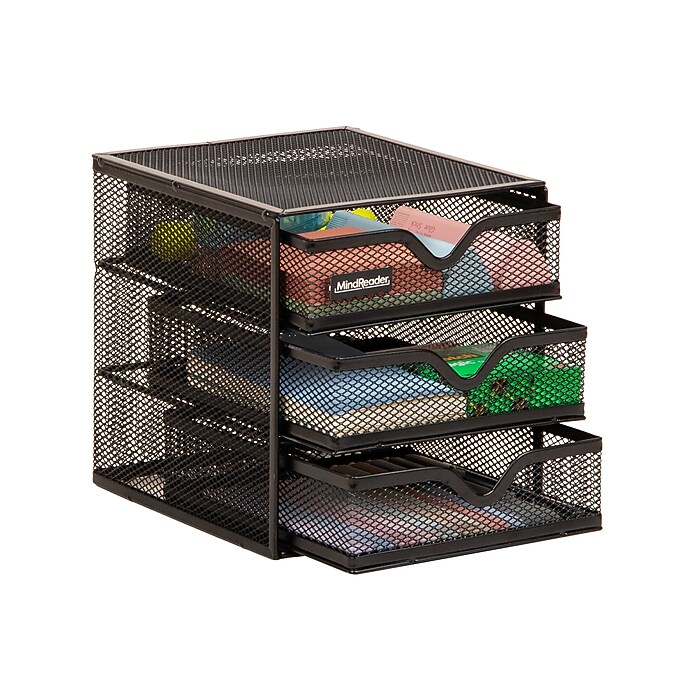 Mind Reader 3-Drawer Desktop Storage Organizer, Black (MINMESH3