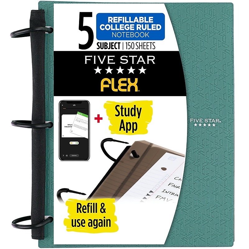 Five Star Flex 5-Subject Subject Notebooks, 8.5" x 11", College Ruled, 150 Sheets, Assorted (08128) image 1