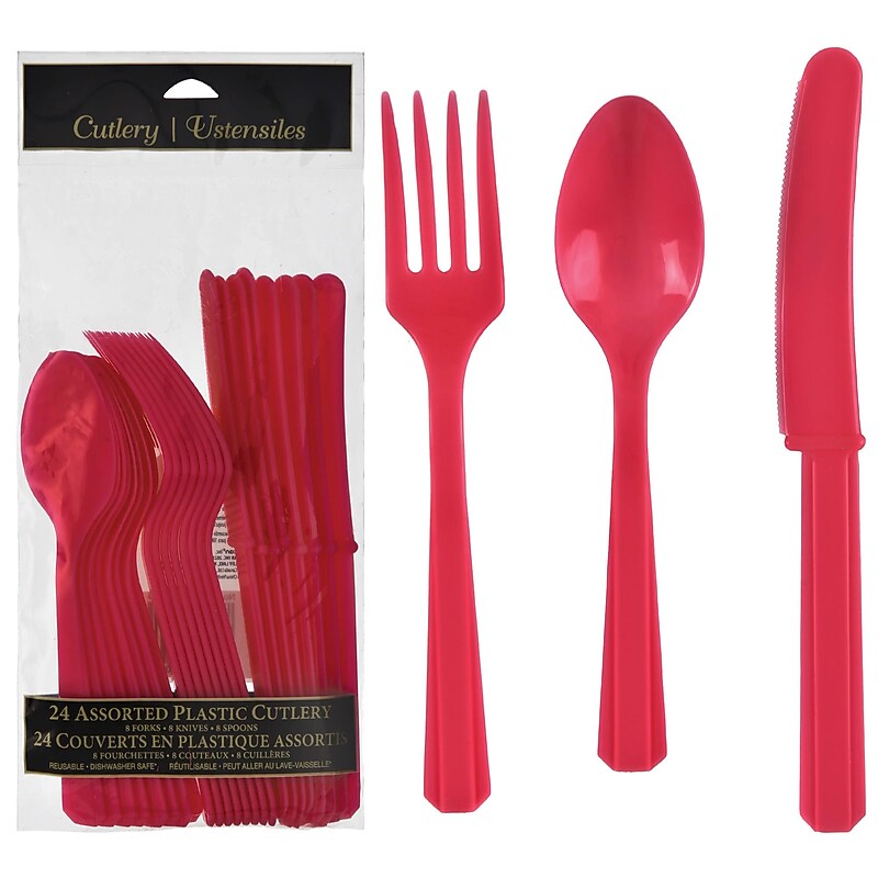 Party City Plastic Assorted Cutlery, Lightweight, Red, 24 Pieces/Pack (AM4523-40) image 1