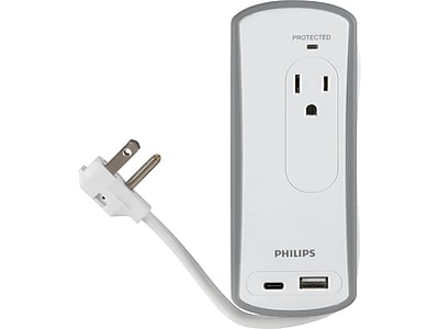 Philips 2-Outlet 2-USB Port Surge Protector, 1′, Gray/White (SPP2111WA/37) Simolary simolary.com