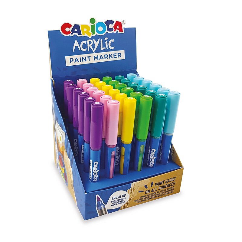 CARIOCA Water Based Acrylic Paint Marker Expo, Brush Tip, Assorted Colors, 36/Set (CRA41401) image 1