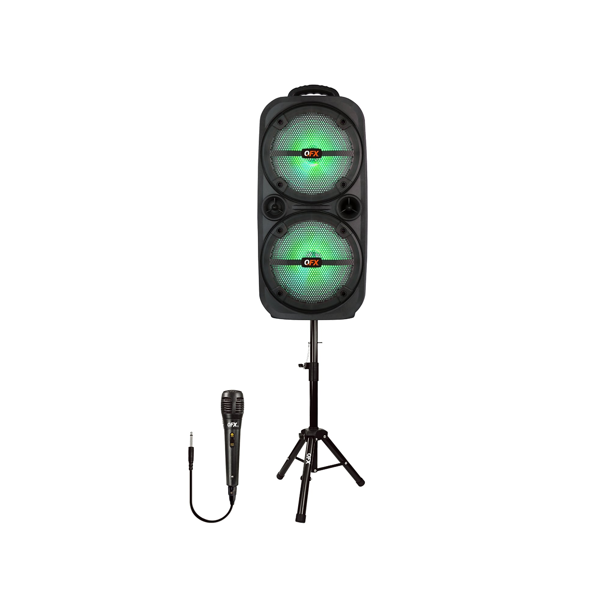 QFX Wireless Bluetooth Speaker with LEDs, Microphone & Stand, Black (PBX-8008SM) Sansujyuku sansujyuku.com