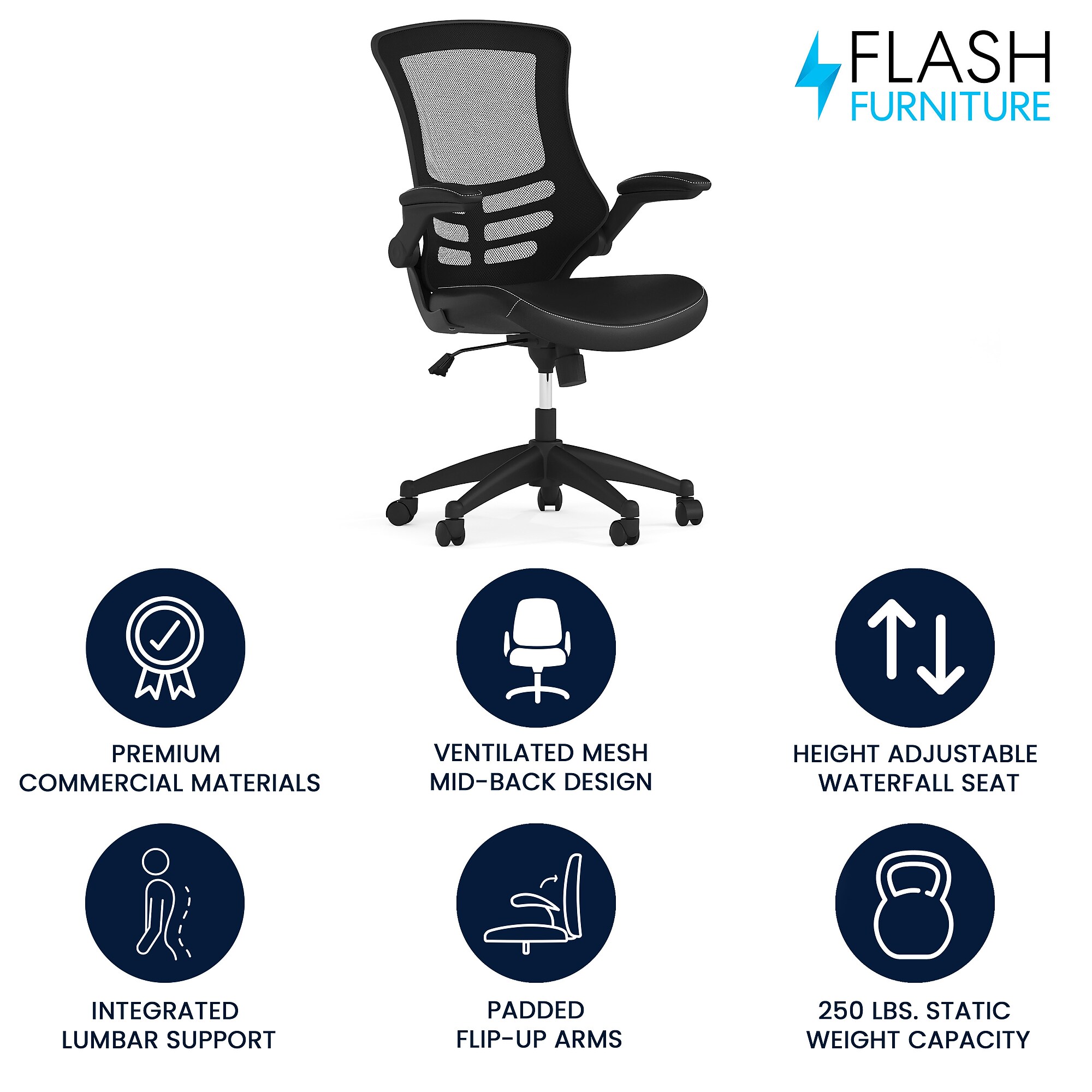 Flash Furniture Kelista Ergonomic LeatherSoft/Mesh Swivel Mid-Back Task Office Chair, Black (BLX5MLEA) Sansujyuku sansujyuku.com