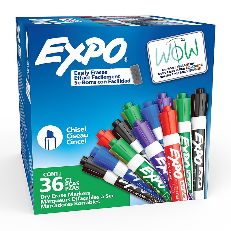 Expo Low Odor Tank Dry Erase Marker, Chisel Tip, Assorted Colors, 36/Pack (1921061) image 1