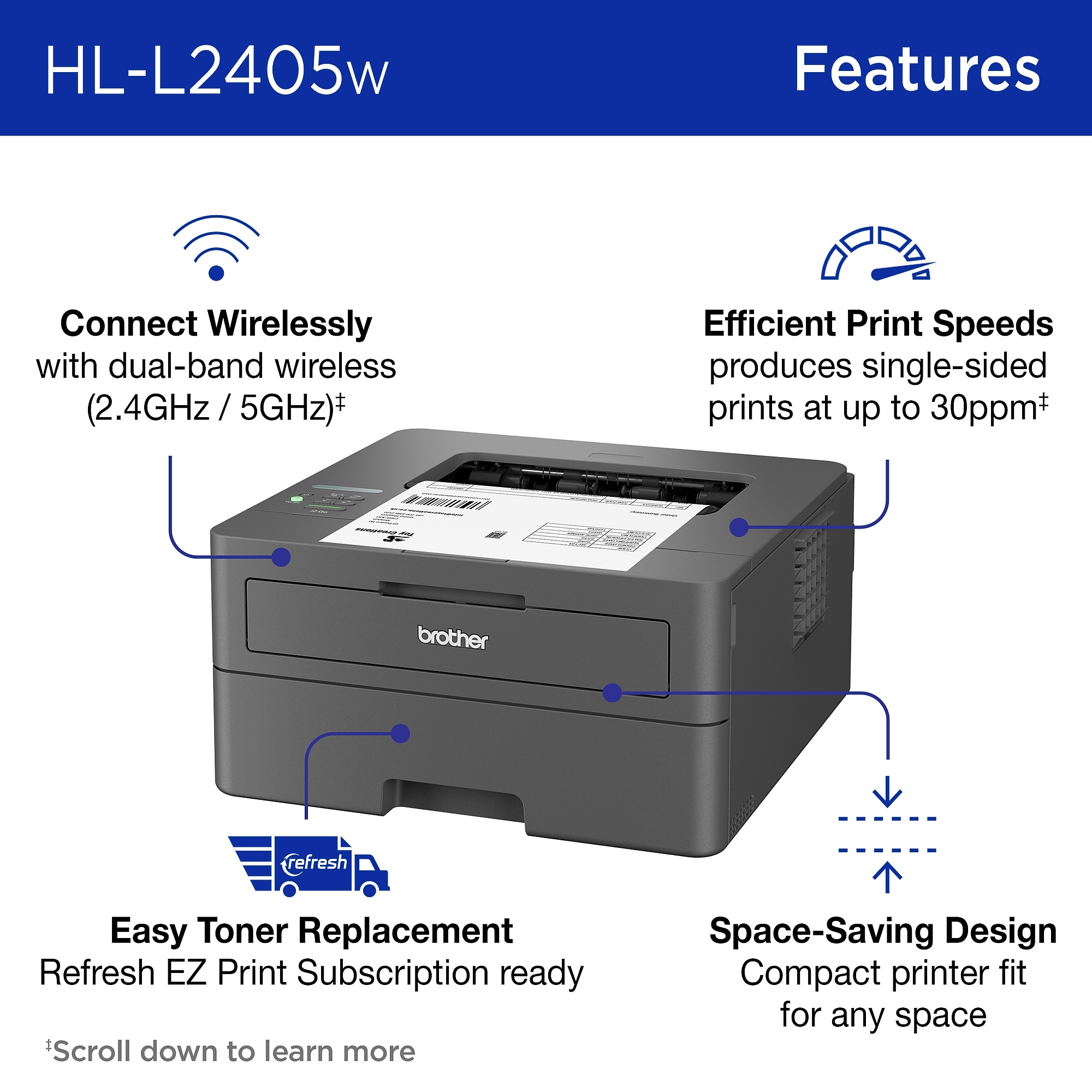 Brother HL-L2405W Refurbished Wireless, Black & White, Print-Only, Laser Printer, Refresh Subscription Ready Sansujyuku sansujyuku.com