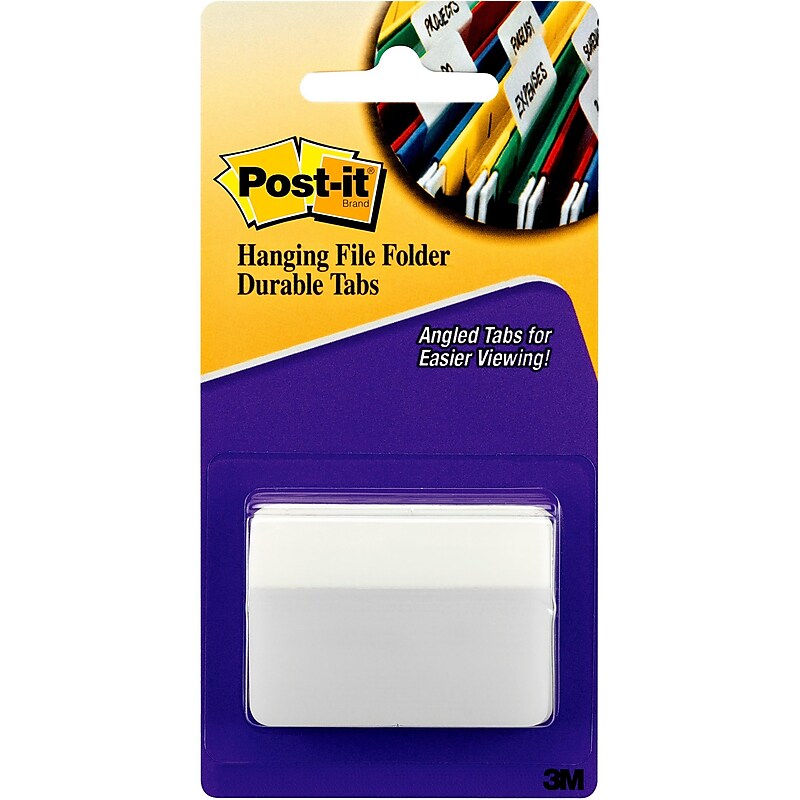 Post-it® Durable Tabs, 2" Wide, Angled, Solid, White, 50 Tabs/Pack (686A-50WH) image 1