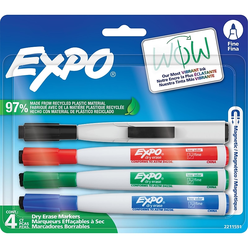 Expo Magnetic Dry Erase Markers, Fine Tip, Assorted Colors, 4/Pack (1944746) image 1