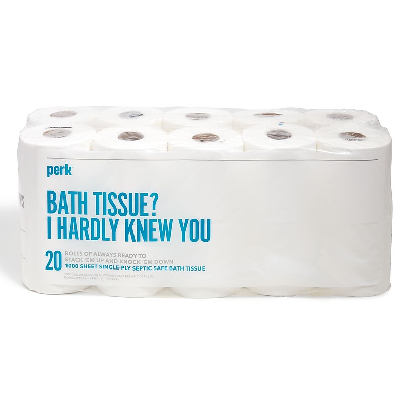 Perk™ Septic Safe Toilet Paper, 1-ply, White, 1000 Sheets/Roll, 20 Rolls/Pack (PK55153) image 1
