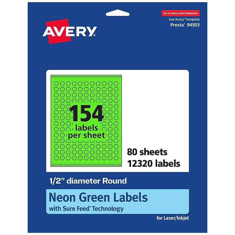 Avery Laser/Inkjet Multipurpose Circle Labels, 0.5" Dia., Neon Green, 12320/Box (94503) image 1