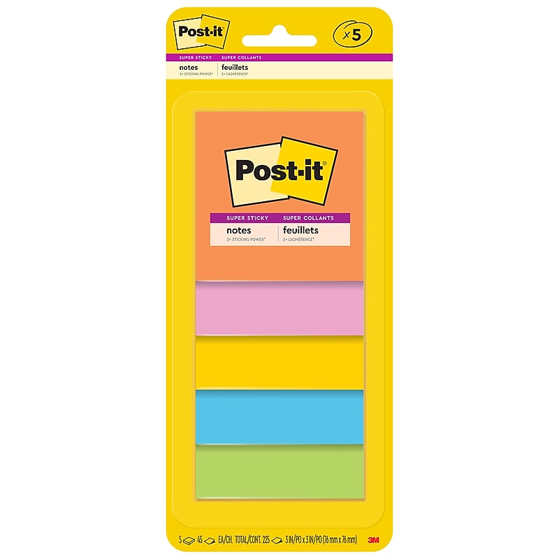 Post-it Super Sticky Notes, 3" x 3", Energy Boost Collection, 45 Sheets/Pad, 5 Pads/Pack (3321-5SSAU) image 1