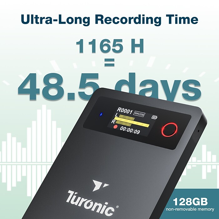 Turonic L813 AI Recorder Pro Digital Voice Recorder, 128GB, Black