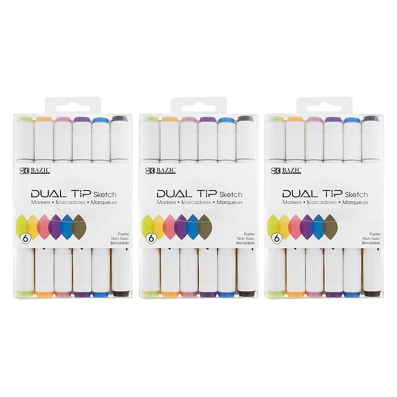 Bazic Alcohol-Based Marker, Twin Tip, Assorted Colors, 6/Pack, 3 Packs/Bundle (BAZ1231-3) image 1