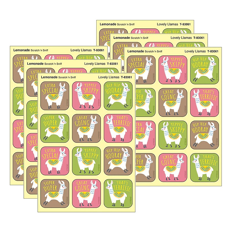 Trend Enterprises Lovely Llamas Lemonade Scent Scratch 'n Sniff Stinky Stickers, Multicolored, 48/Pack, 6/Packs/Bundle image 1