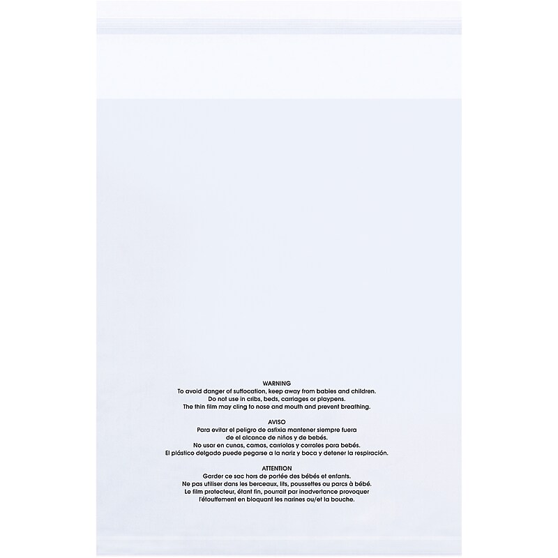16" x 24" Lip & Tape Reclosable Suffocation Warning Poly Bags, 1.5 Mil, Clear, 500/Carton (PMR162415) image 1