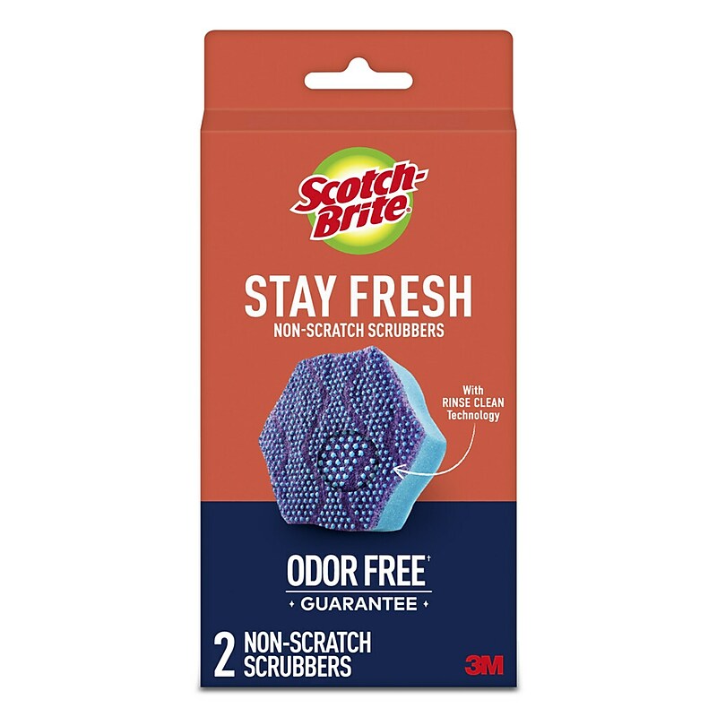 Scotch-Brite Stay Fresh Non-Scratch Sponge with Scrubber, Blue, 2 Sponges/Pack (SDA-2) image 1